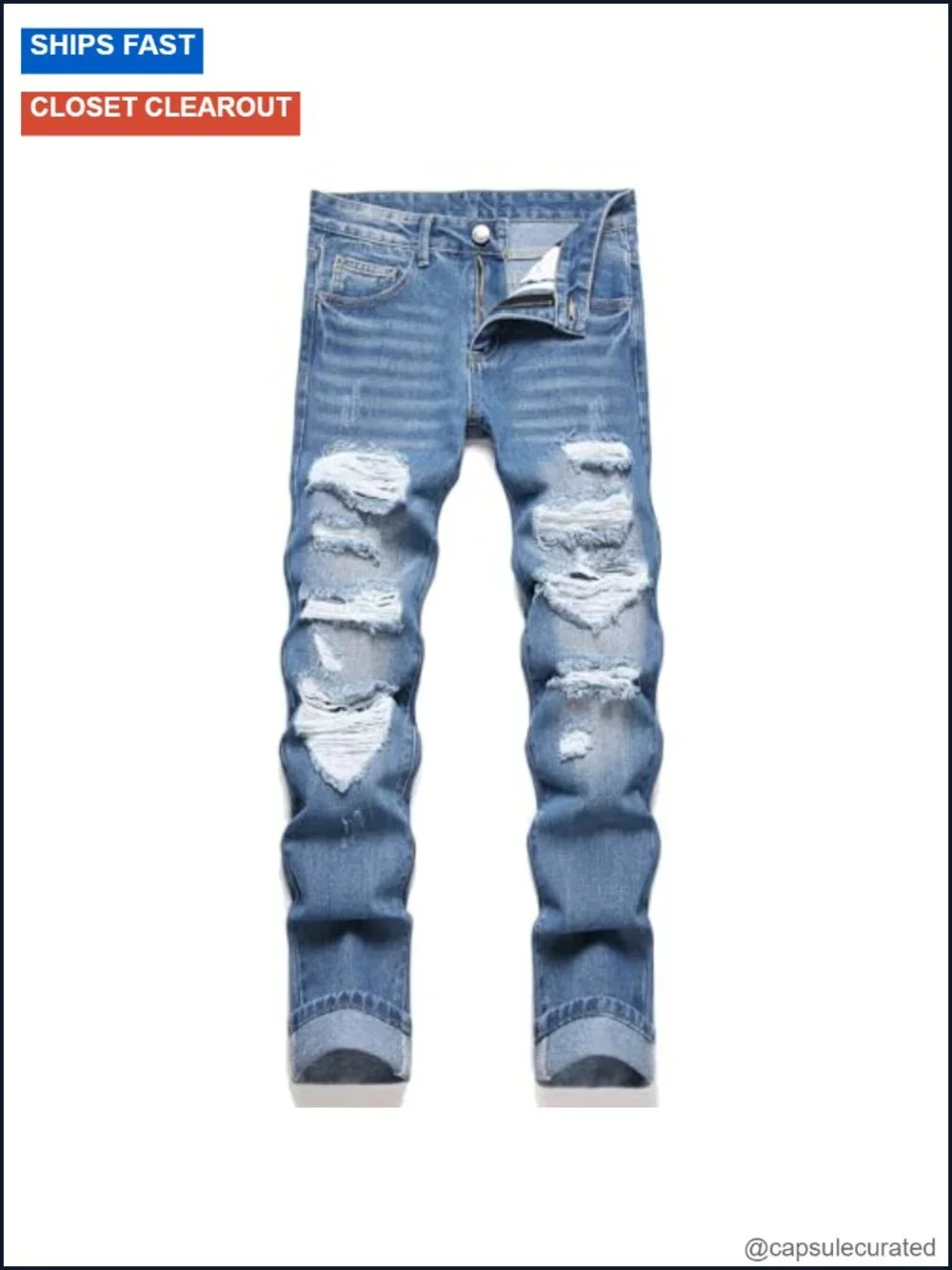 Men's Ripped Slim Fit Straight Leg Jeans